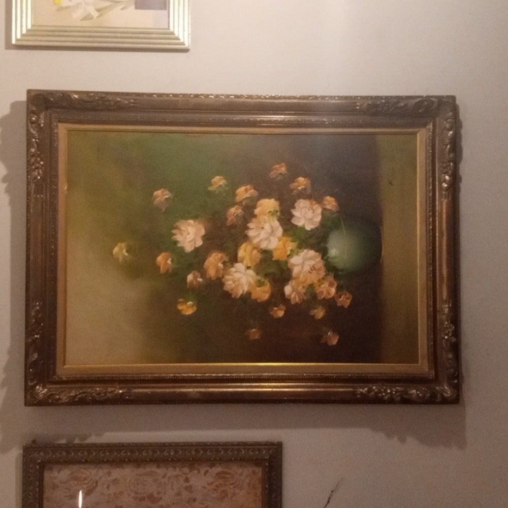 Large Irene Cox oil painting with antique frame